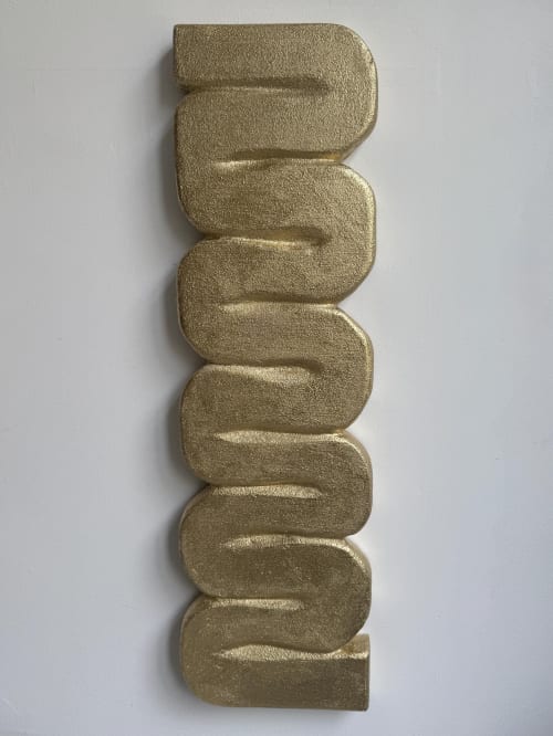 Modern 3D Textured Wall Art – Sandy Golden Sculptural Plaster Painting – Metallic Handmade Home Decor – Unique Housewarming Gift | Wall Sculpture in Wall Hangings by Vaiva Art Atelier