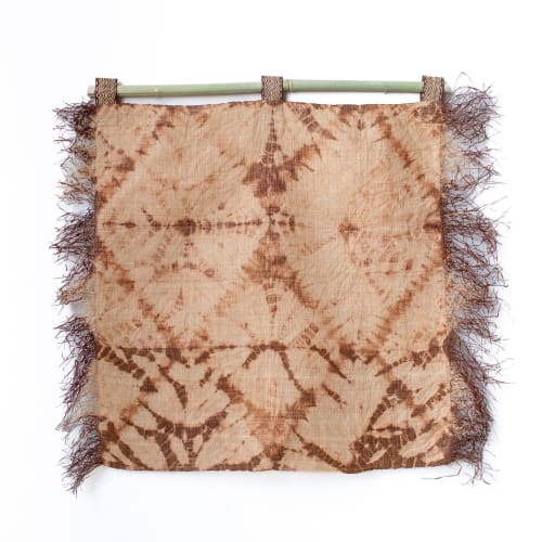 Raffia Wall Hanging - Shibori Spider Web Pattern - Brown | Wall Hangings by Tanana Madagascar