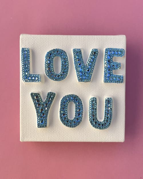 Love You Blue Crystal 4" x 4" | Mixed Media in Paintings by Emeline Tate
