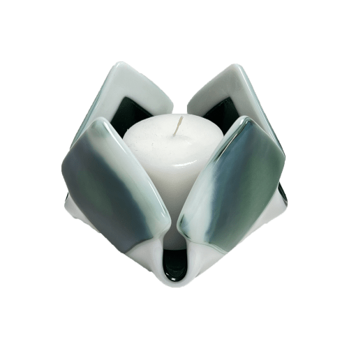 Green & White Opalescent Glass Candleholder | Candle Holder in Decorative Objects by Sand & Iron