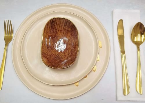Unique Stoneware Dinner Set in Brown & Cream | Dinnerware by YomYomceramic