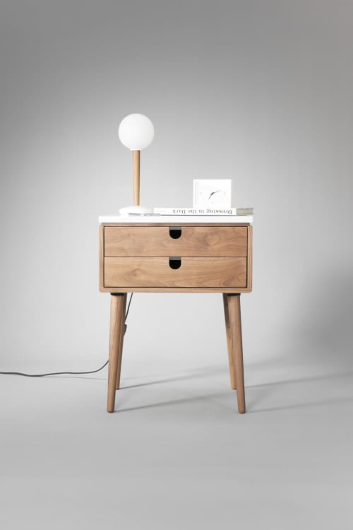 Bedside Table with Two Drawers and on Top Carrara Marble | Tables by Manuel Barrera Habitables