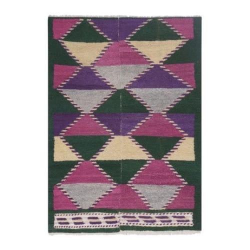 Checkered Turkish Tulu Rug 3'5'' X 4'10'' | Rugs by Vintage Pillows Store