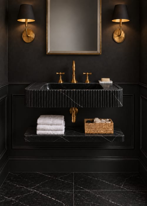 Nero Marquina Black Marble Sink with Shelf | Water Fixtures by Sinan O