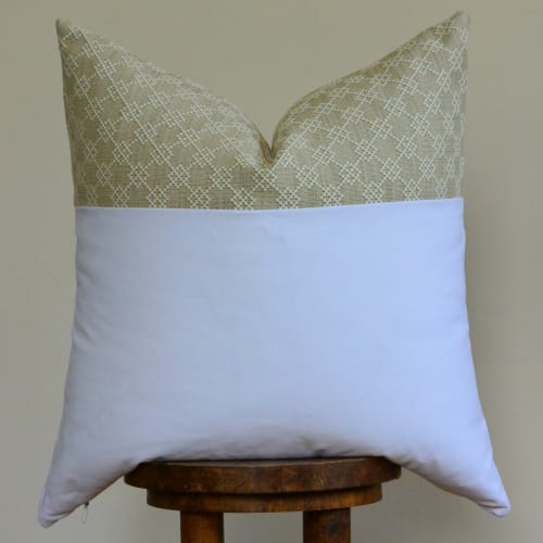 Embroidered Linen with White Decorative Pillow 22x22 | Pillows by Vantage Design