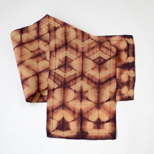 Raffia Shibori Table Runner - Turtle Pattern - Burgundy | Linens & Bedding by Tanana Madagascar