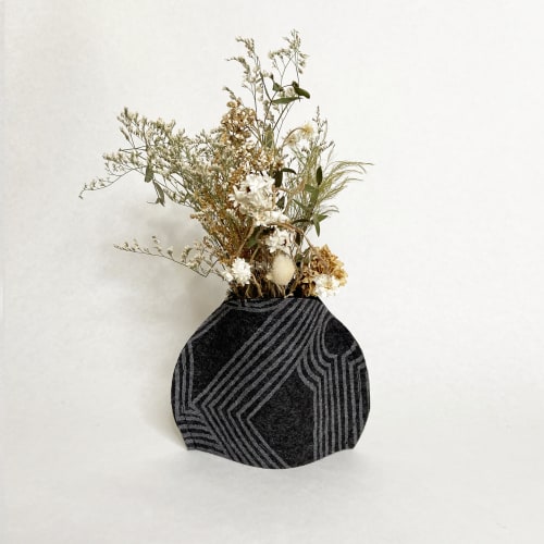 Vase Sleeve Merino Wool Felt 'Rake' Charcoal Small | Vases & Vessels by Lorraine Tuson