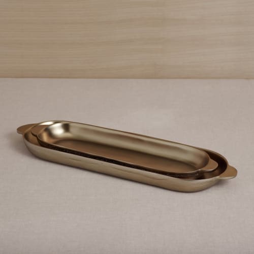 Antique Brass Long Trays Set of 2 | Serving Tray in Serveware by The Collective