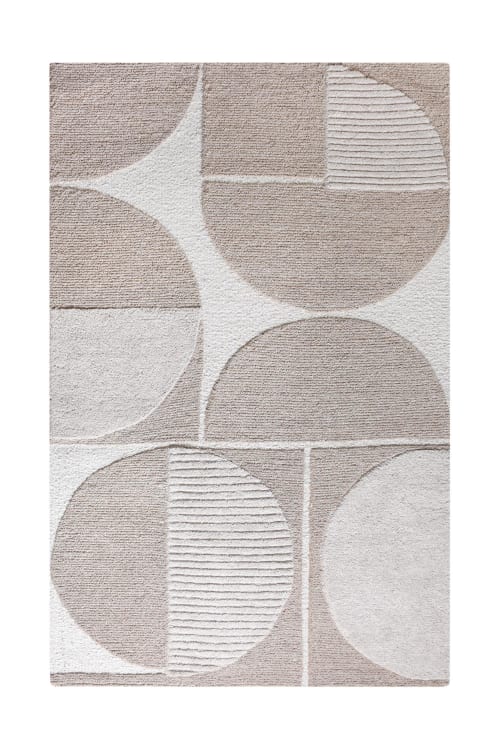 Handwoven Geometric Wool Rug, Ivory Beige Abstract Living Room Carpet | Area Rug in Rugs by Swiflo