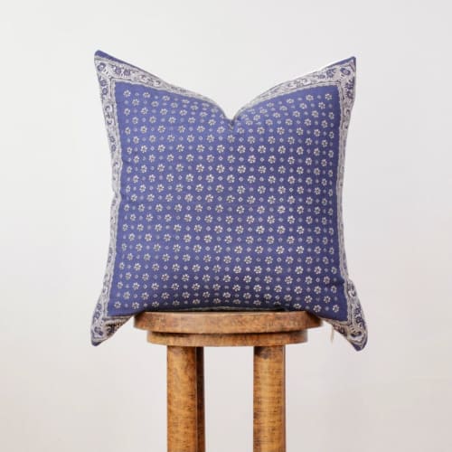 Navy Blue Vintage Bandana Decorative Pillow 19x19 | Pillows by Vantage Design