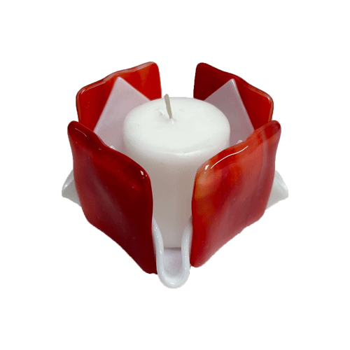 Red & White Opalescent Glass Candleholder | Candle Holder in Decorative Objects by Sand & Iron