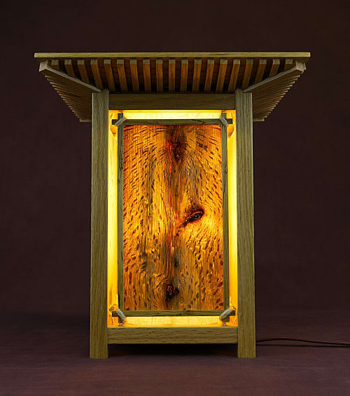 Japanese Lamp/Lantern in Red Oak - “Kashi Jinja” | Table Lamp in Lamps by Studio Straylight