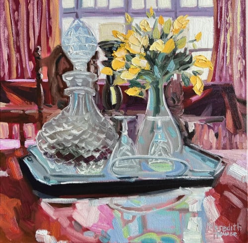 Yellow Flowers and Crystal | Oil And Acrylic Painting in Paintings by Meredith H