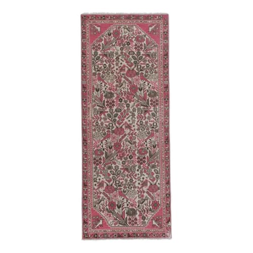 1970s Vintage Floral Garden Pink Color Turkish Runner Rug | Rugs by Vintage Pillows Store