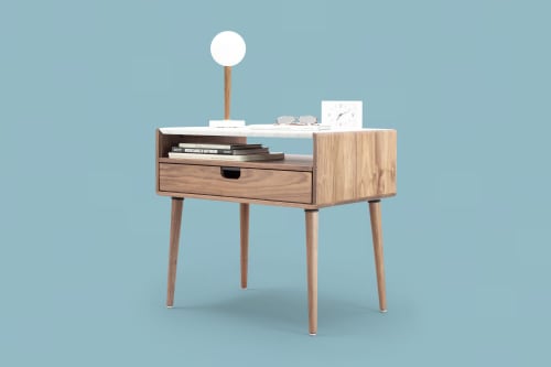 Bedside Table in Solid Walnut / Oak with Marble Top | Tables by Manuel Barrera Habitables