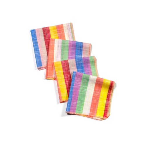 Rainbow Sherbet Multi-color Striped Cocktail Napkins, Set/4 | Linens & Bedding by Willow Ship