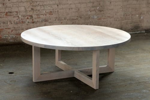 Round Grey Wood Coffee Table in Stained Urban Oak | Tables by Alabama Sawyer