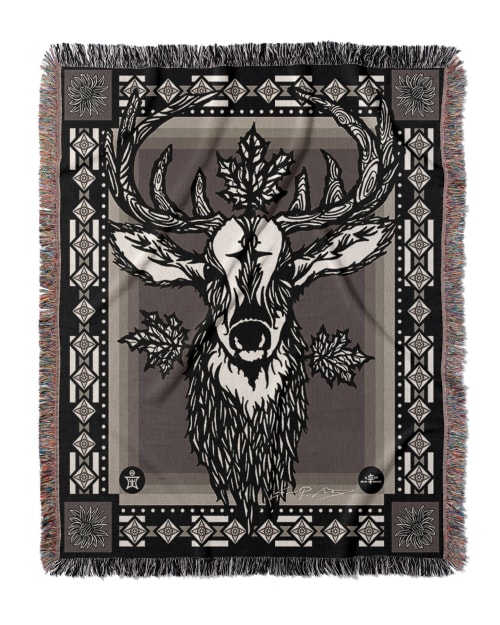 Essence - Cervidae Deer Jacquard Woven Blanket | Linens & Bedding by Sean Martorana