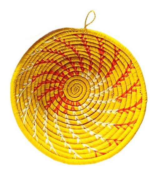 Small Yellow Woven African Basket | Serveware by Reflektion Design