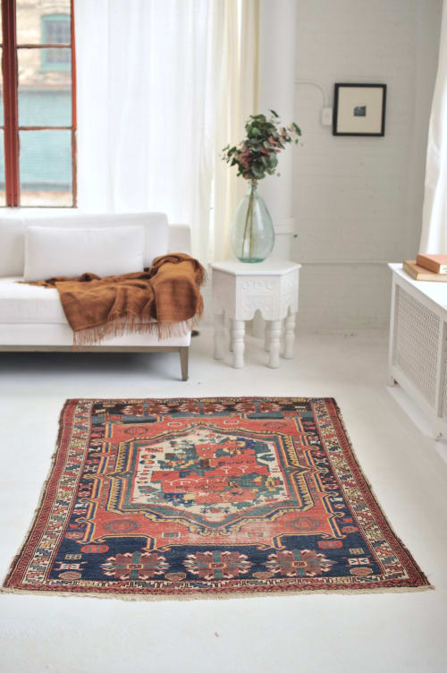 FOLKLORE Antique Rug | Wonderful Landscape Depiction Village | Small Rug in Rugs by The Loom House