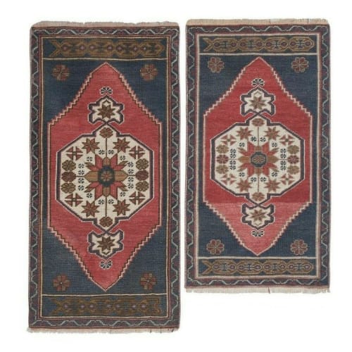 Distressed Low Pile Yastik Mat Faded Colors Rug - Set of Two | Rugs by Vintage Pillows Store