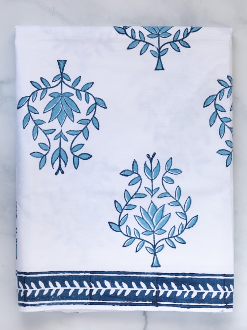 Tablecloth - Lotus (Large), Lotus Blue & Navy | Linens & Bedding by Mended