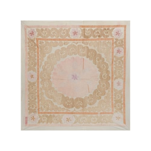 Vintage Suzani Bedspread with Pastel Colors, Old Embroidery | Linens & Bedding by Vintage Pillows Store