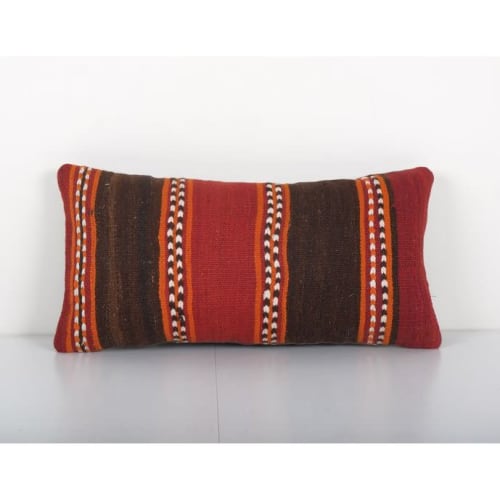 Anatolian Red Geometric Kilim Rug Pillow Cover, Vintage Hand | Pillows by Vintage Pillows Store