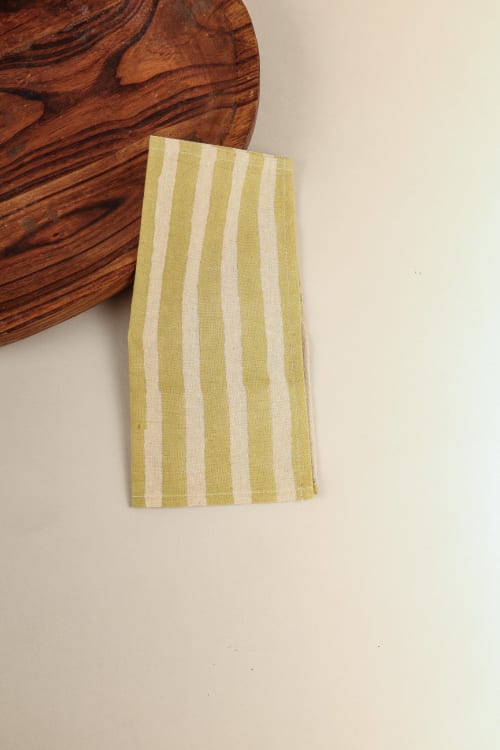 Oh! Stripes (Lime) Block Print Napkins, Set of 4 | Linens & Bedding by Ninéh