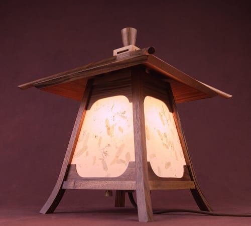 Japanese Lamp / Lantern In Black Walnut Wood -"Kodama" | Table Lamp in Lamps by Studio Straylight