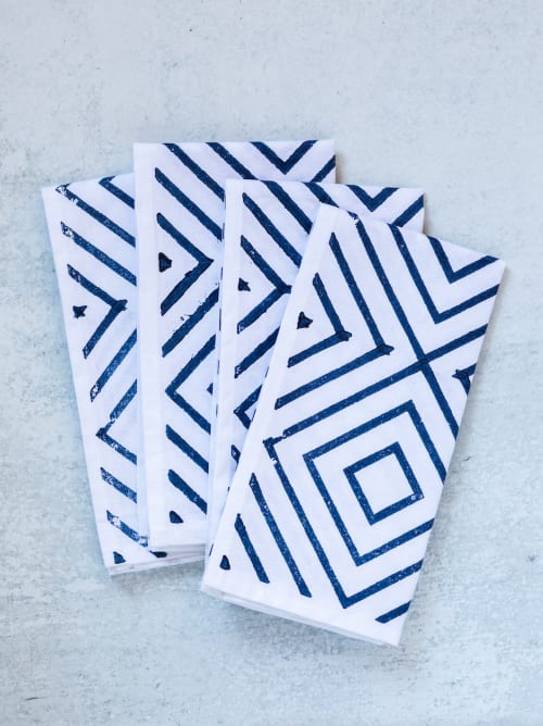 Dinner Napkins (Set of 4) - Diamond, Navy | Linens & Bedding by Mended