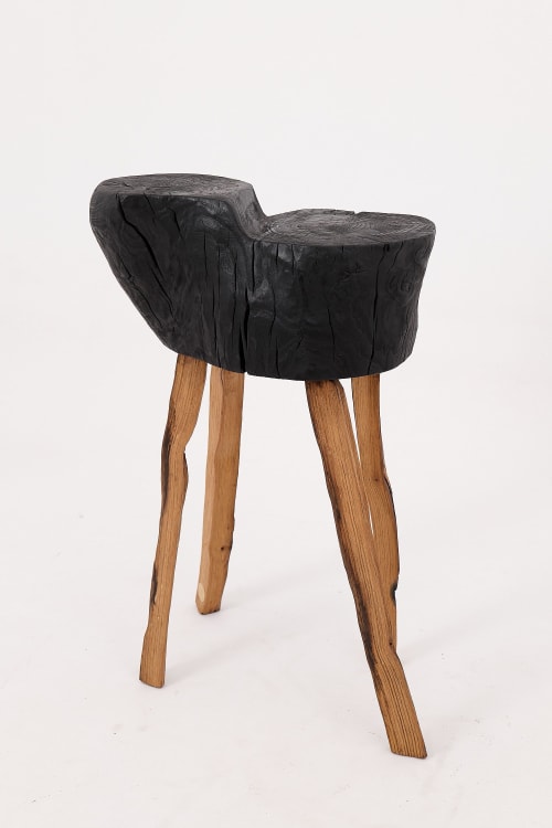 Rustic Blackened Wood side table with Raw Organic Form Indoor & Outdoor | Tables by Logniture