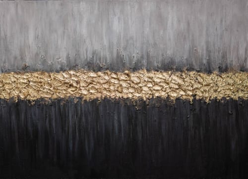 Abstract gold gray black painting large gold textured wall | Oil And Acrylic Painting in Paintings by Serge Bereziak (Berez)
