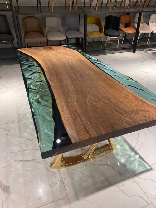 Greenısh Epoxy Table, Resin Dining Table, Live Edge Natural | Tables by Tinella Wood