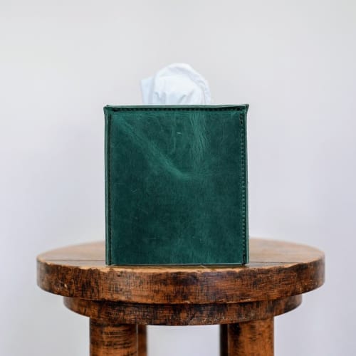 Emerald Green Leather Single Tissue Box Cover | Toiletry in Storage by Vantage Design