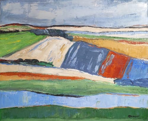 Fields In April / Champs En Avril | Oil And Acrylic Painting in Paintings by Sophie DUMONT