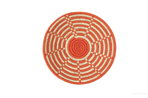 Amara Handmade Natural Grass Round Orange Wall Basket | Decorative Bowl in Decorative Objects by Amara