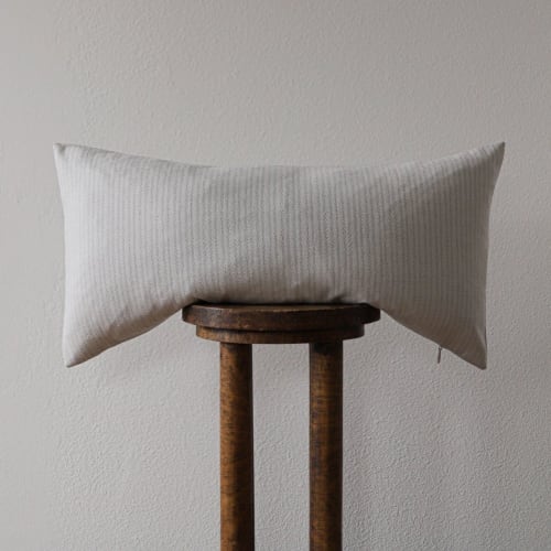White Wool w/ Grey Hatched Lines Decorative Lumbar Pillow | Pillows by Vantage Design