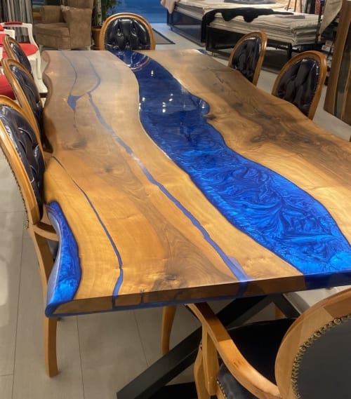 Custom Order Walnut Blue Epoxy Table, Live Edge Dining Table | Tables by LuxuryEpoxyFurniture