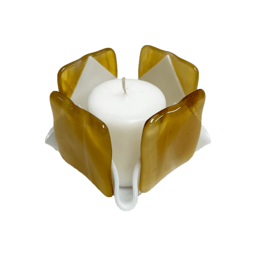 Amber & White Opalescent Glass Candleholder | Candle Holder in Decorative Objects by Sand & Iron
