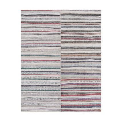 Vintage Turkish Cotton Striped Kilim Runner Rug 8'1'' X 10'5 | Rugs by Vintage Pillows Store