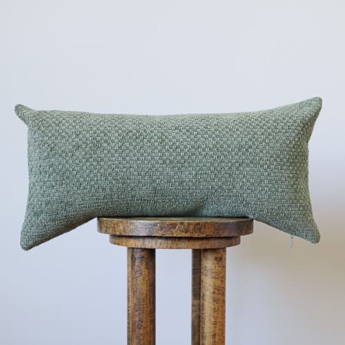 Sage Green Chenille Basketweave Lumbar Pillow 12x24 | Pillows by Vantage Design