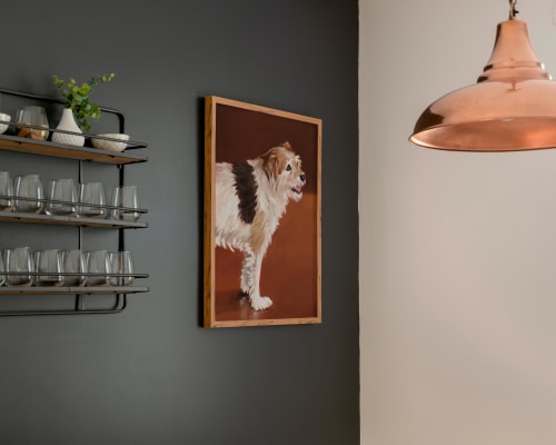 Cozy Dog Cafe Print, Whimsical Dog Painting, Coffee Lover Wall Art | Prints in Paintings by The Ugly Cat Studio