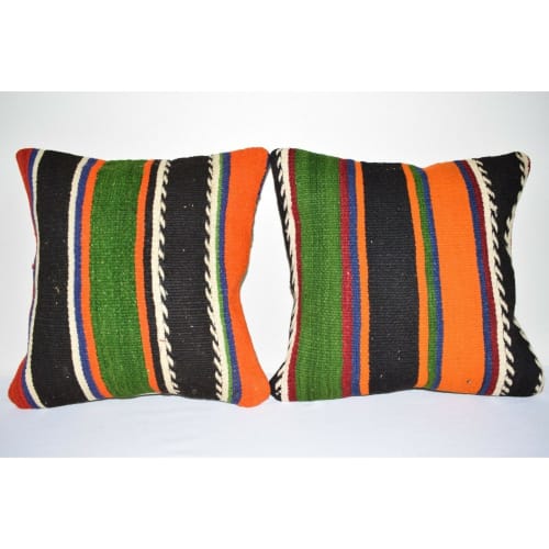 Striped Turkish Kilim Pillow 16" X 16" | Linens & Bedding by Vintage Pillows Store