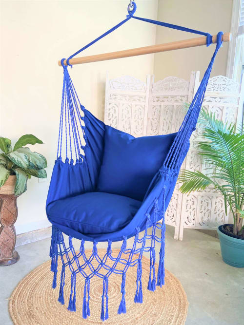 Blue Macrame Hanging Chair Hammock Swing | SERENA BLUE | Furniture by Limbo Imports Hammocks