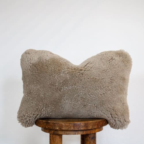 Oatmeal Sheepskin Hide Lumbar Pillow 12x18 | Pillows by Vantage Design