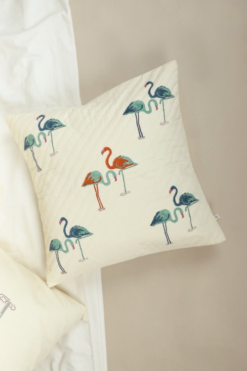Flamingo Dream Block-Print Pillow | Pillows by Ninéh