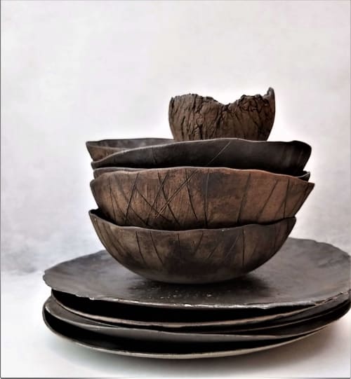 Handmade Ceramic Dinnerware Set - Metallic Black with Bronze | Dinnerware by YomYomceramic