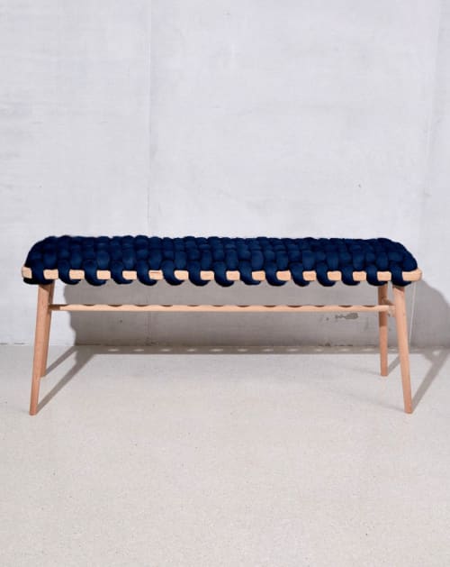 Indigo Blue Vegan Suede Woven Bench | Benches & Ottomans by Knots Studio