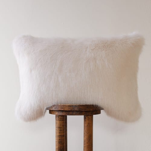 White Faux Fur Large Lumbar Pillow 16x24 | Pillows by Vantage Design